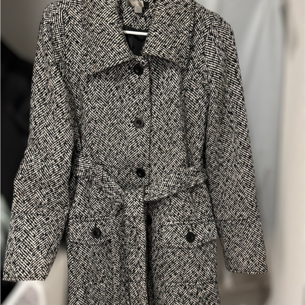 Forever 21 Black and White Textured Trench Coat